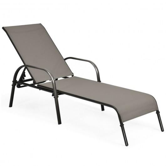Adjustable Patio Chaise Outdoor Folding Lounge-Brown