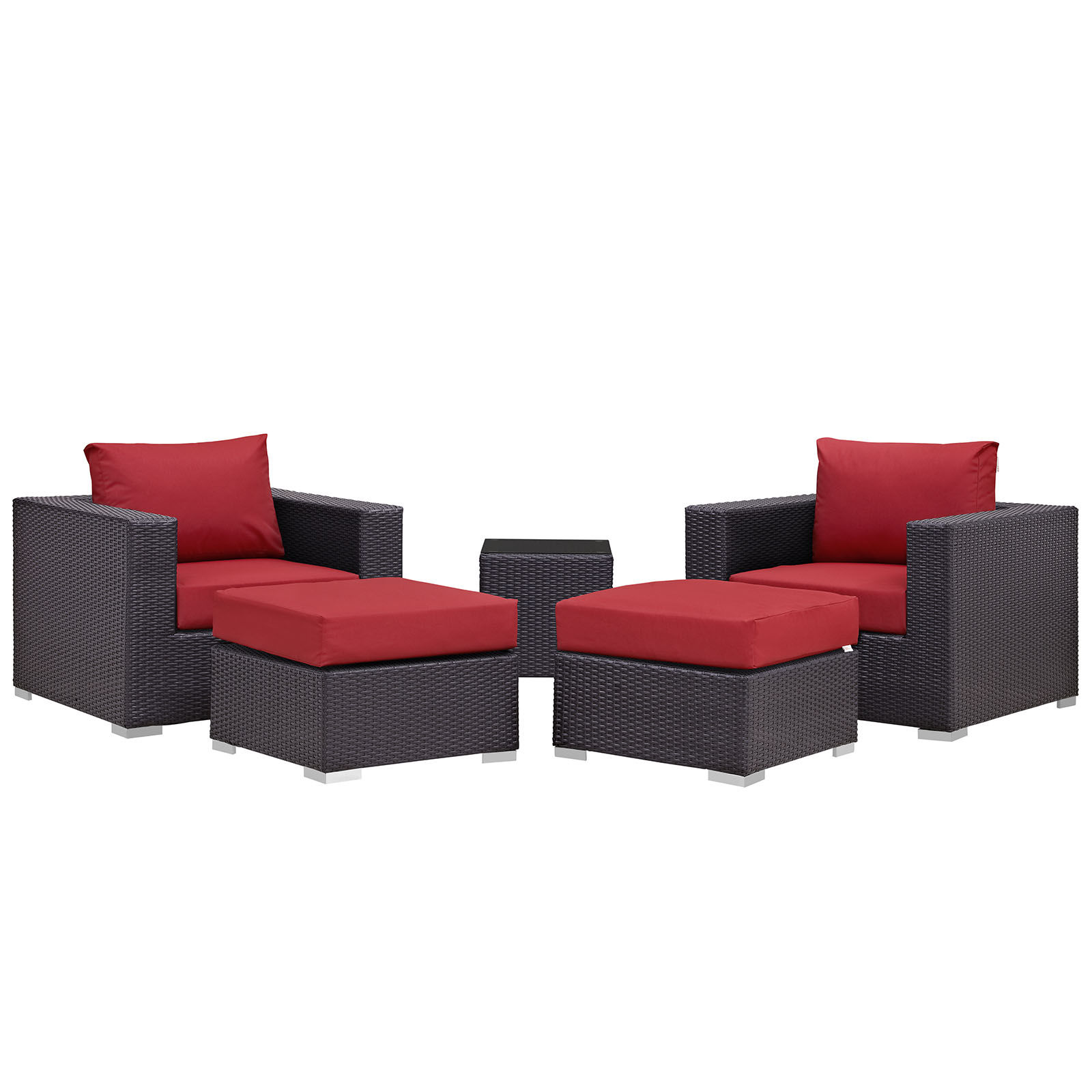 Convene 5 Piece Outdoor Patio Sectional Set EEI-2201-EXP-RED-SET