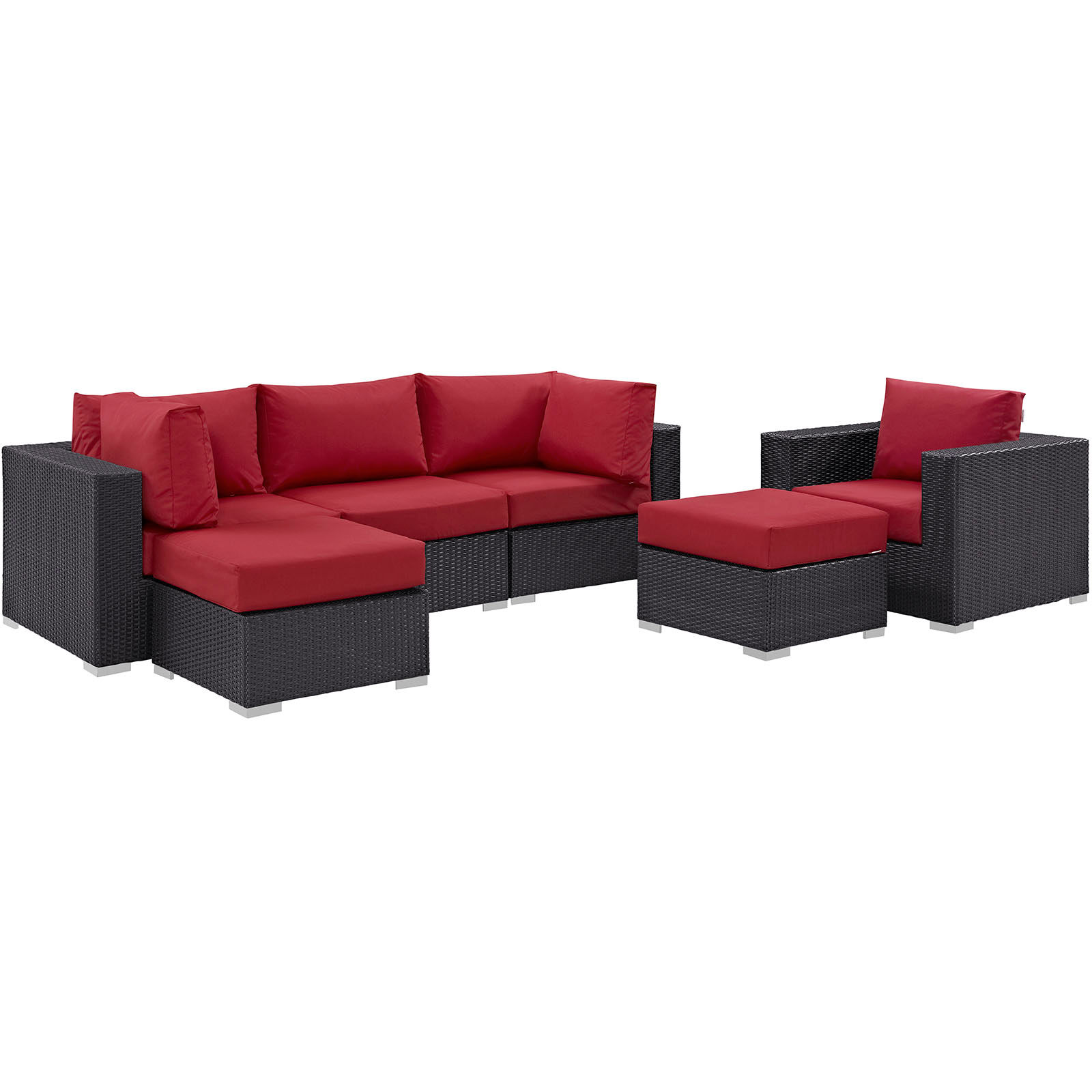 Convene 6 Piece Outdoor Patio Sectional Set EEI-2207-EXP-RED-SET