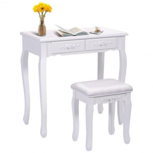 Thumbnail: White Vanity Makeup Dressing Table with Mirror + 4 Drawers