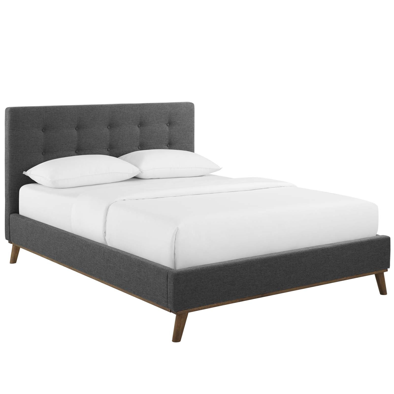 Mckenzie Queen Biscuit Tufted Upholstered Fabric Platform Bed MOD 6005 GRY