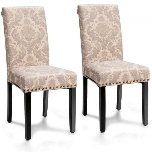 Set of 2 Fabric Upholstered Dining Chairs with Nailhead-Pink