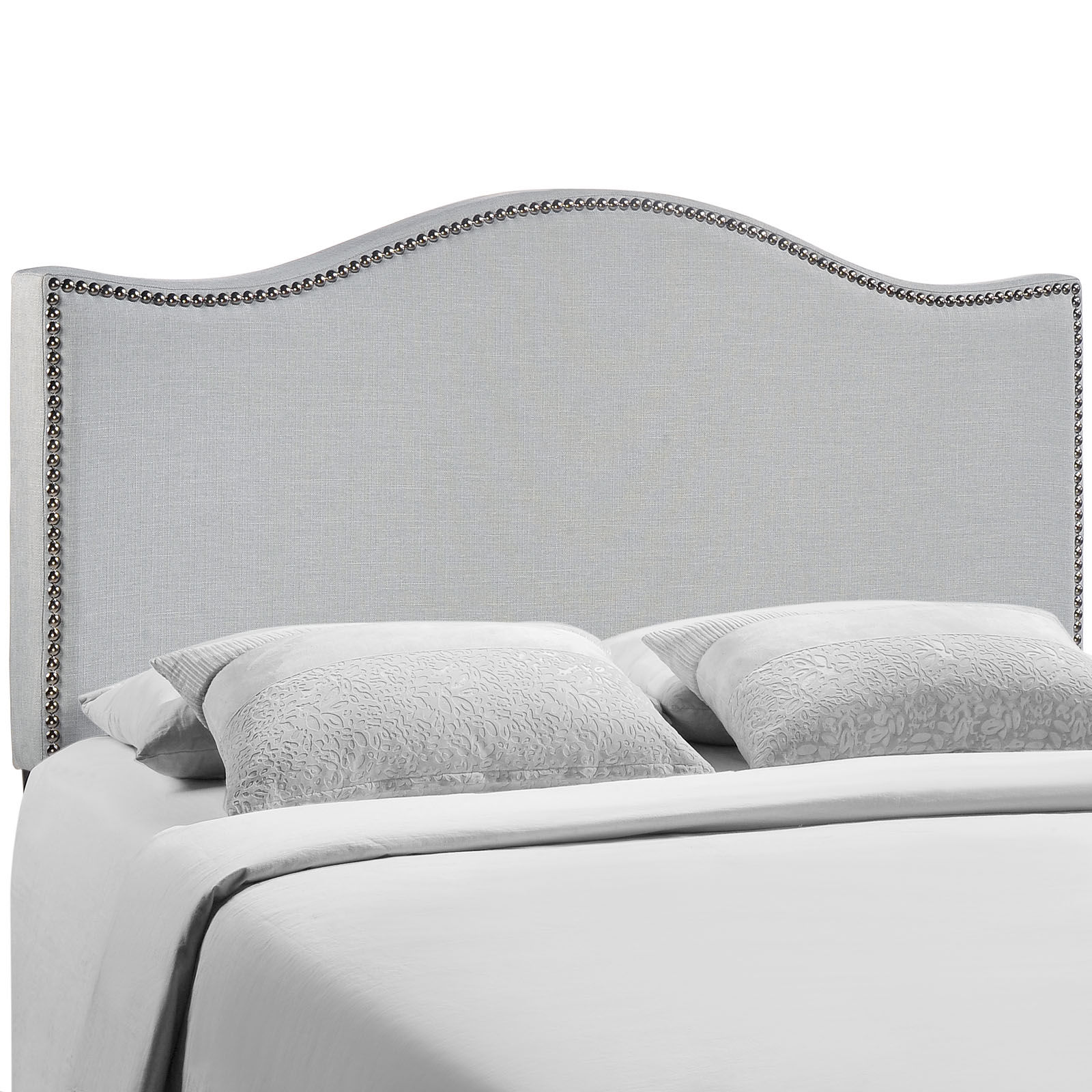 Curl Queen Nailhead Upholstered Headboard - Sky Gray MOD-5206-GRY