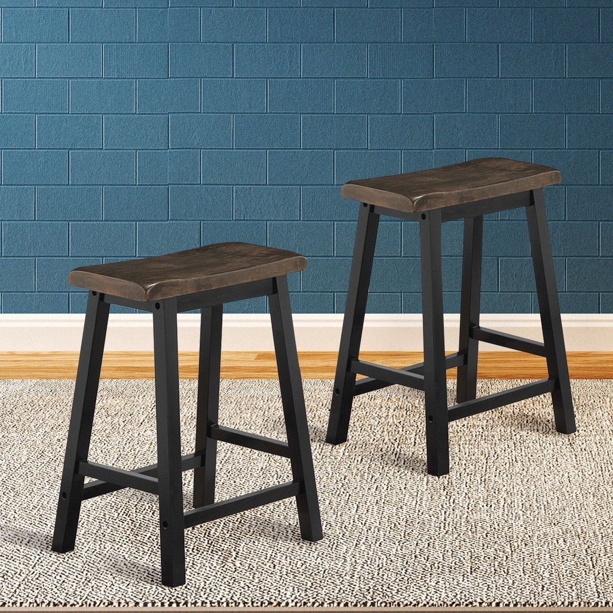 24" Height Set of 2 Home Kitchen Dining Room Bar Stools-Brown