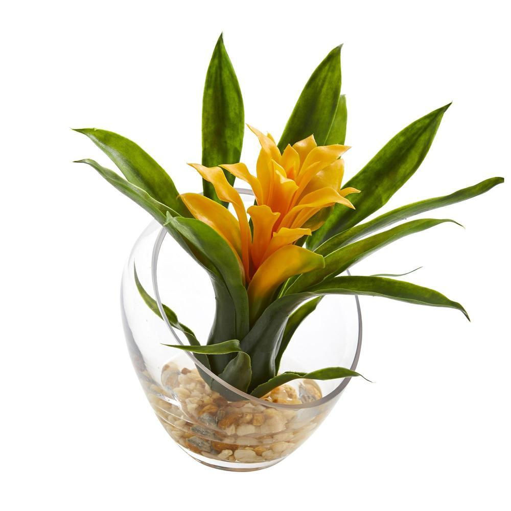 8'' Tropical Bromeliad in Angled Vase Artificial Arrangement