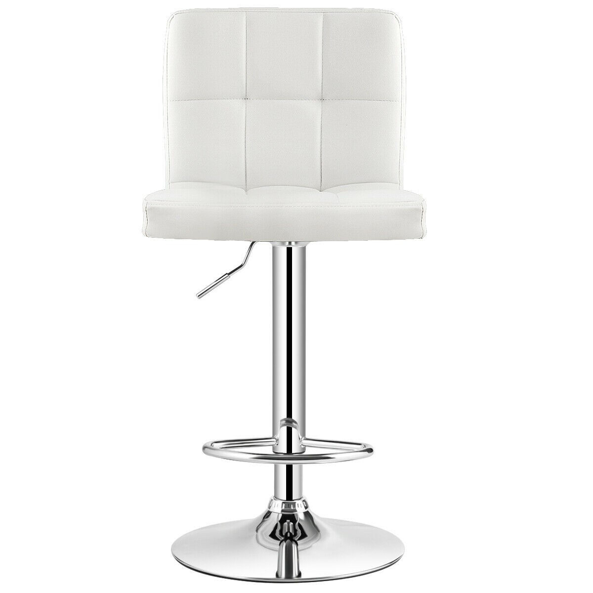 Set of 2 Adjustable PU Leather Bar Stools-White