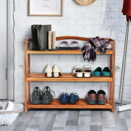 Thumbnail: 3-Tier Wood Shoe Rack Freestanding Shoe Storage Organizer