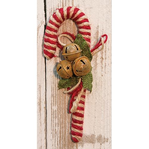 8" Jute Candy Cane w/Bells (Pack of 4)