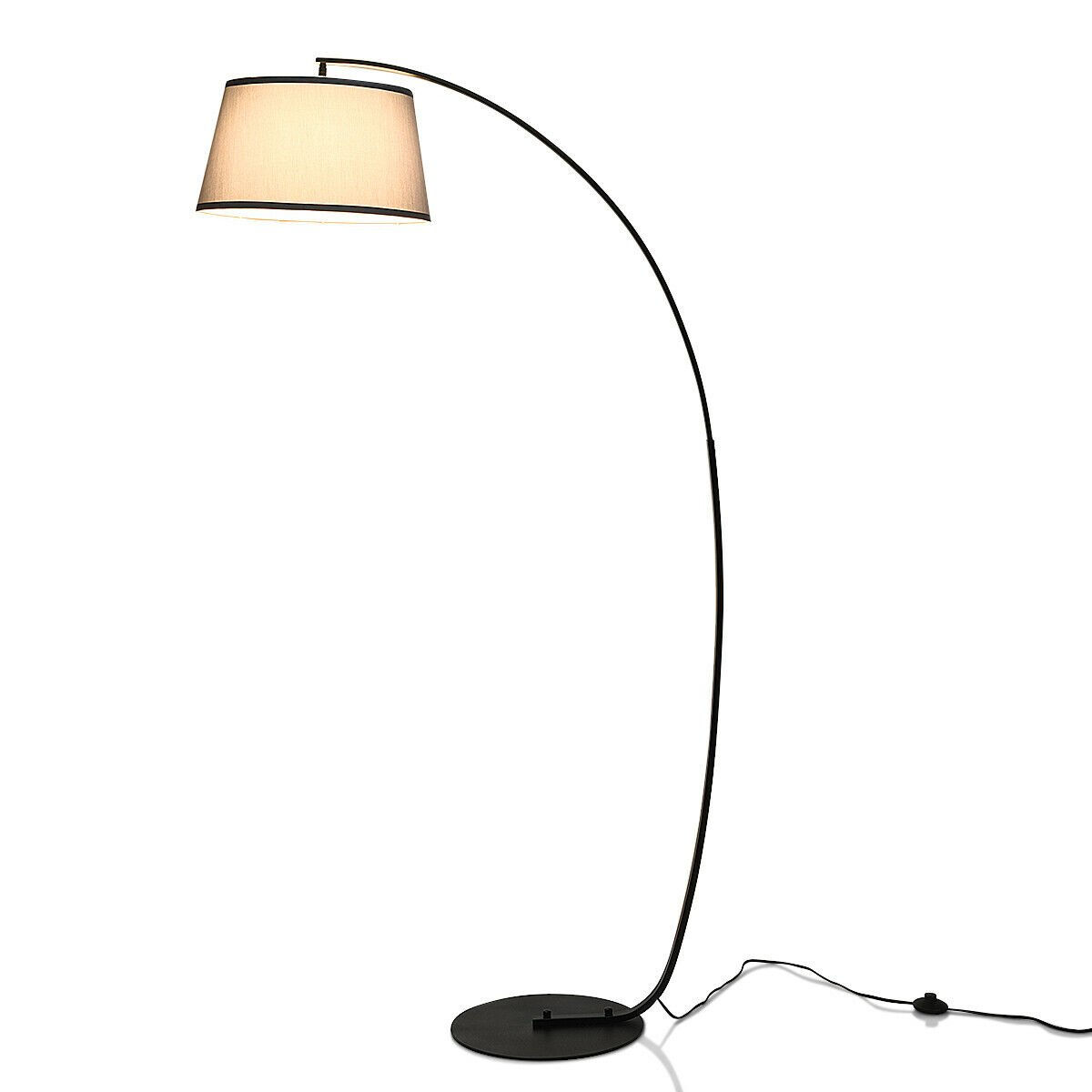 Arc Sturdy Base Modern Floor Lamp with Hanging Lampshade-Black