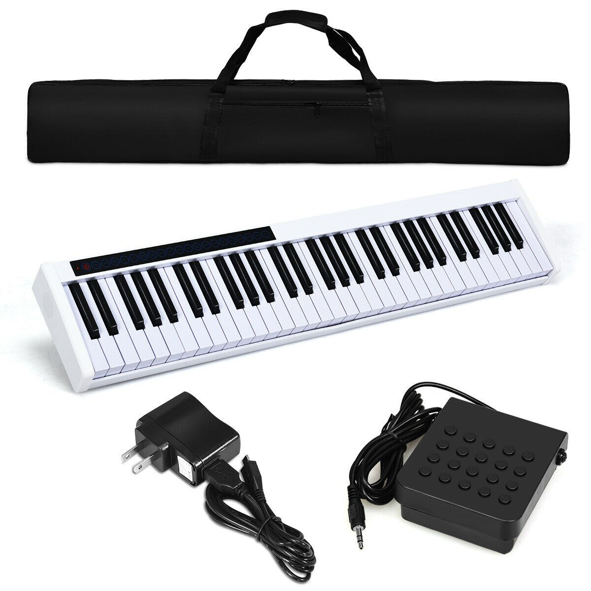 61-Key Portable Digital Stage Piano with Carrying Bag-White