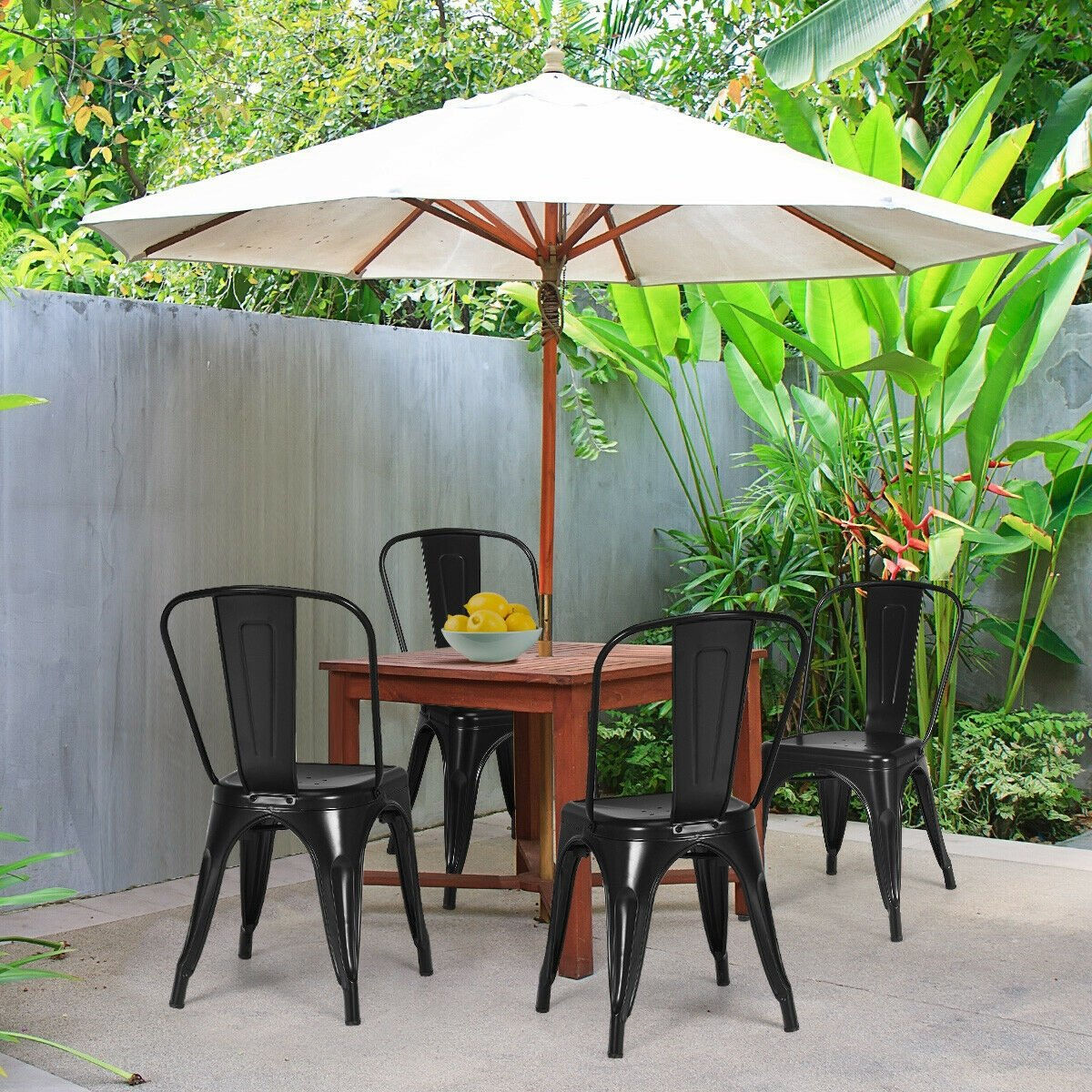 Set of 4 Dining Side Stackable Cafe Metal Chairs-Black