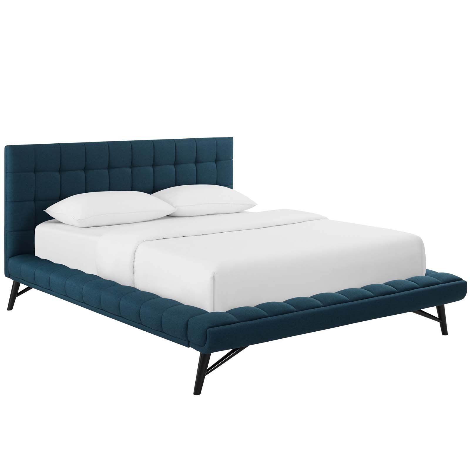 Julia Queen Biscuit Tufted Upholstered Fabric Platform Bed MOD 6007 BLU