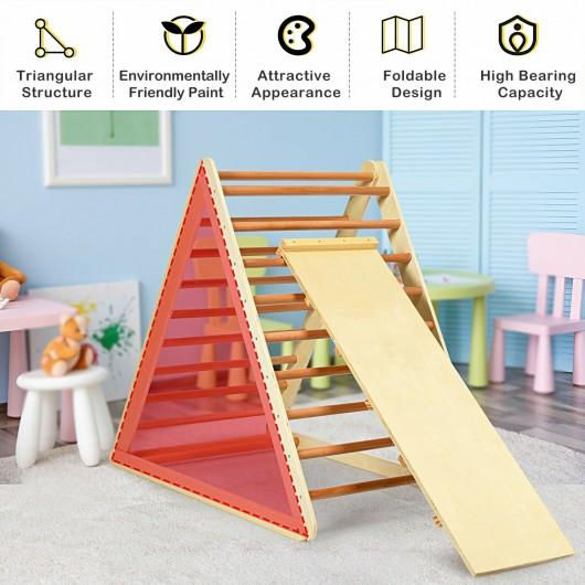 Thumbnail: Foldable Wooden Climbing Triangle Indoor with Ladder for Toddler Baby-Natural