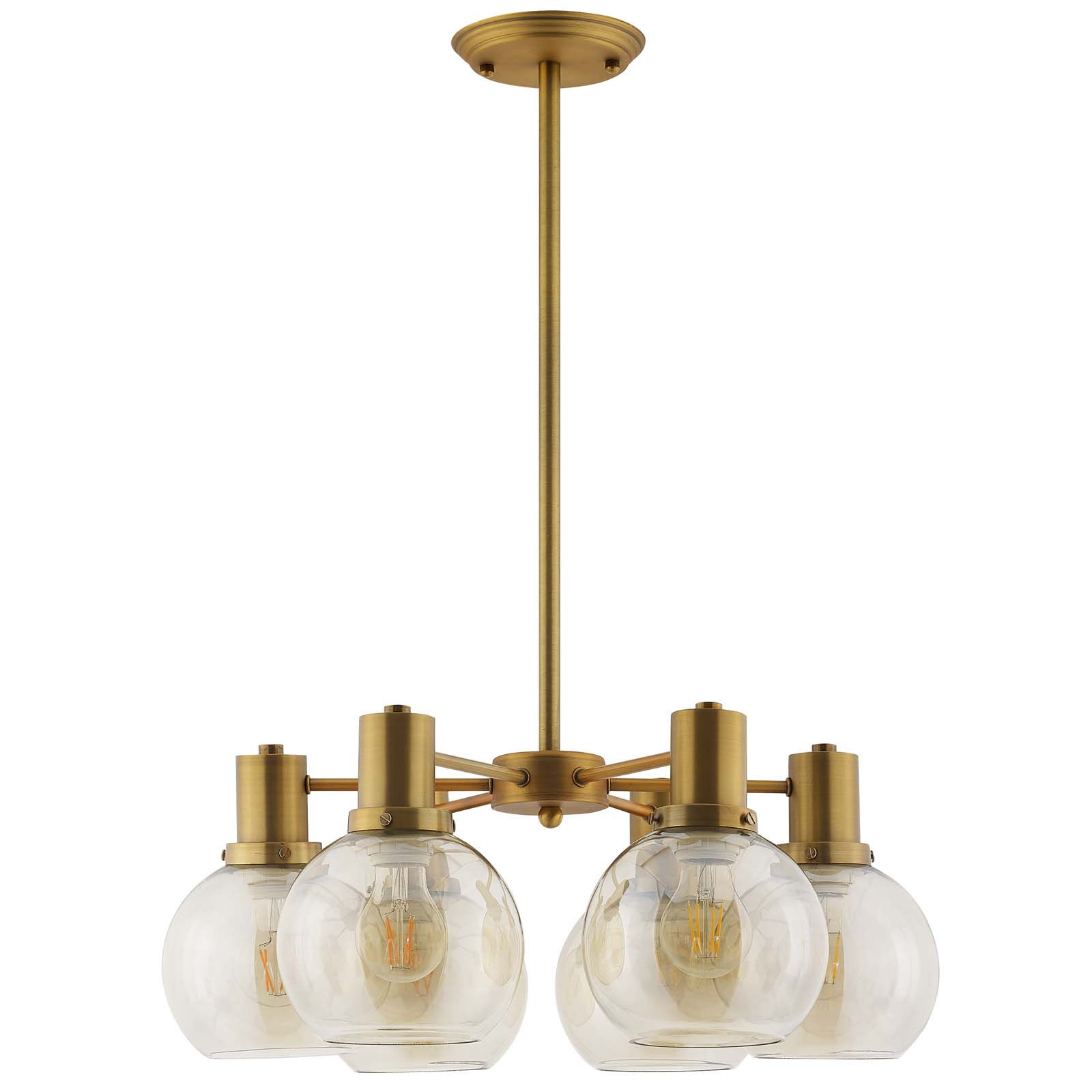 Resound Amber Glass And Brass Pendant Chandelier EEI-3272