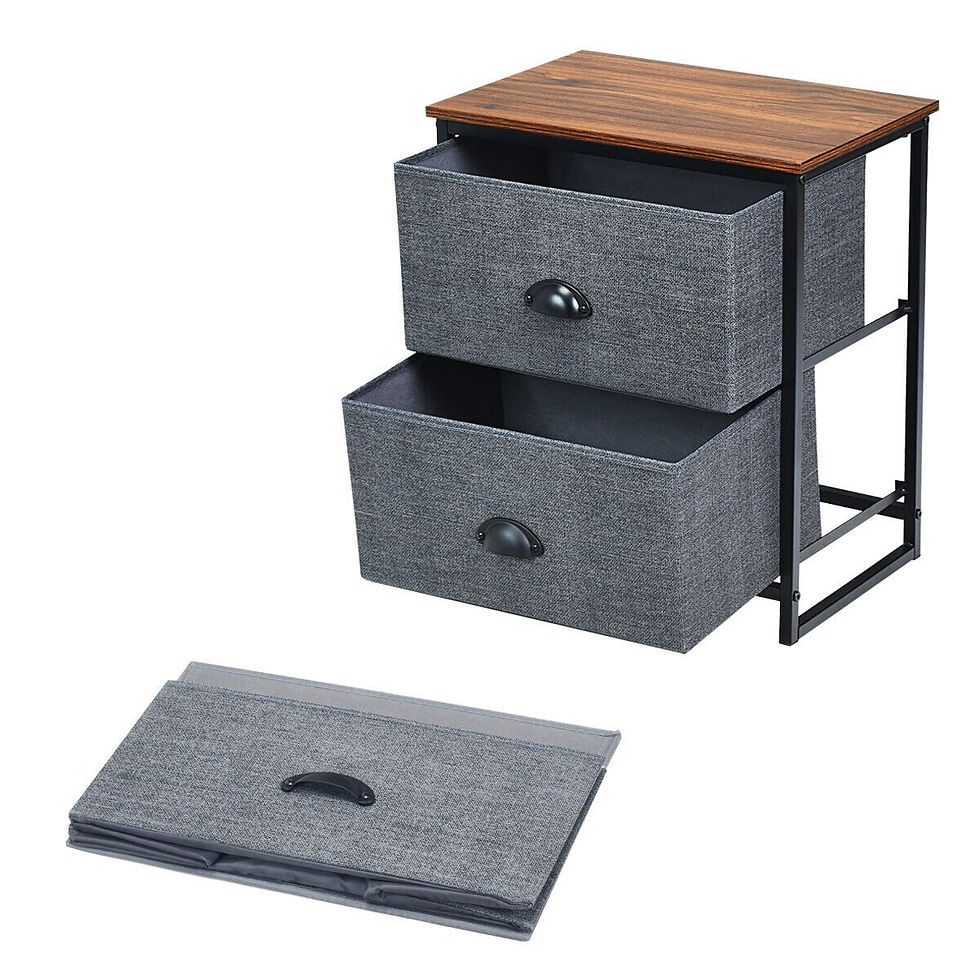 Thumbnail: Metal Frame Nightstand Side Table Storage with 2 Drawers-Black