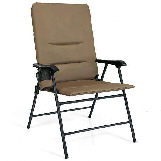 Patio Folding Padded Chair with High Backrest and Cup Holder-Brown