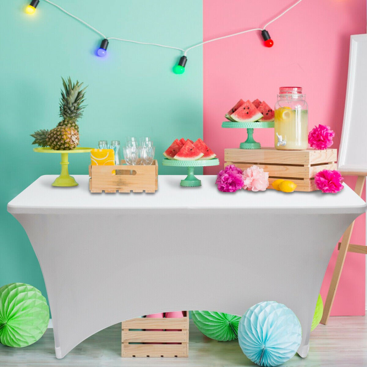 2 Pcs 6 Ft Rectangular Spandex Tablecloth Fitted Wedding-White