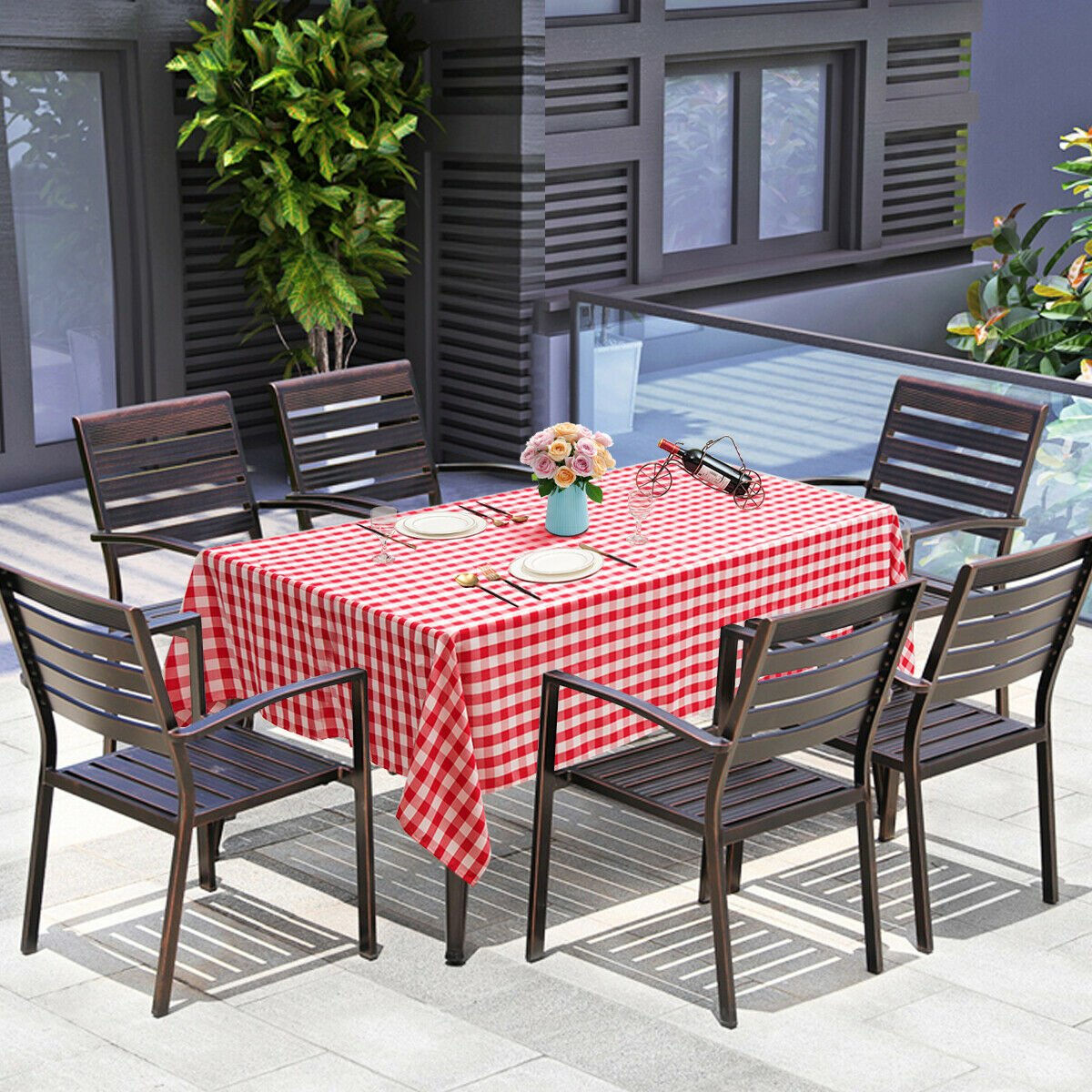 10 Pcs 60" x 102" Rectangular Polyester Checker Kitchen Tablecloth-Red