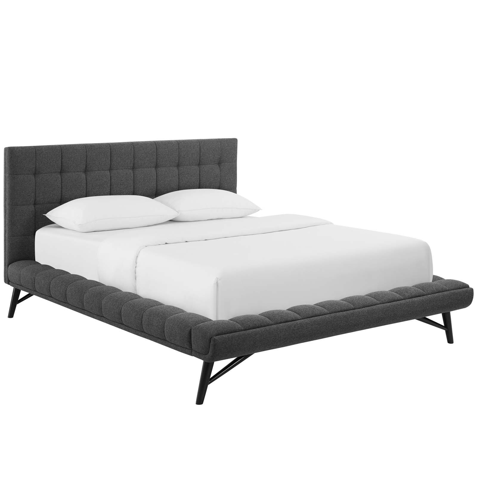 Julia Queen Biscuit Tufted Upholstered Fabric Platform Bed MOD 6007 GRY