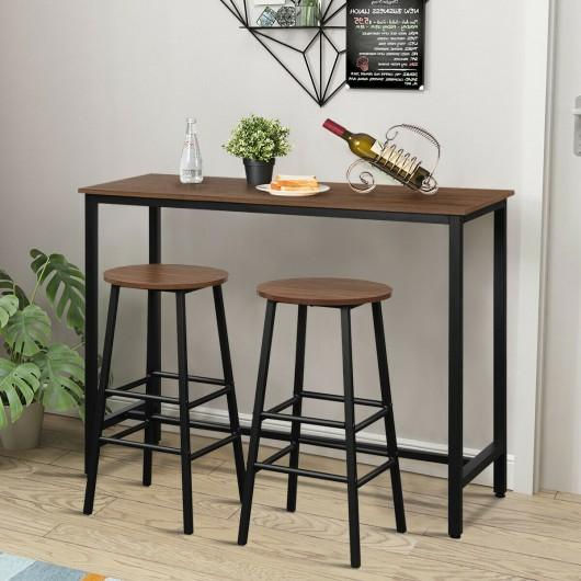 3 Piece Pub Table and Stools Kitchen Dining Set-Brown
