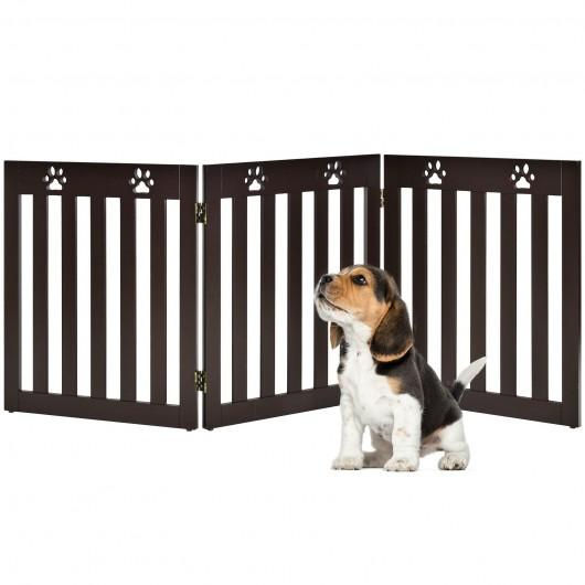 Thumbnail: 24" Folding Wooden Freestanding Dog Gate w/360° Flexible Hinge for Pet-Espresso