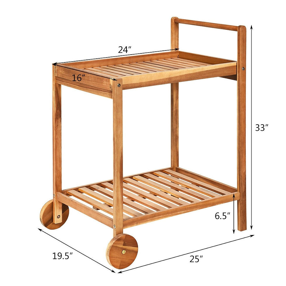 Thumbnail: 2-Tier Acacia Rolling Kitchen Trolley Cart