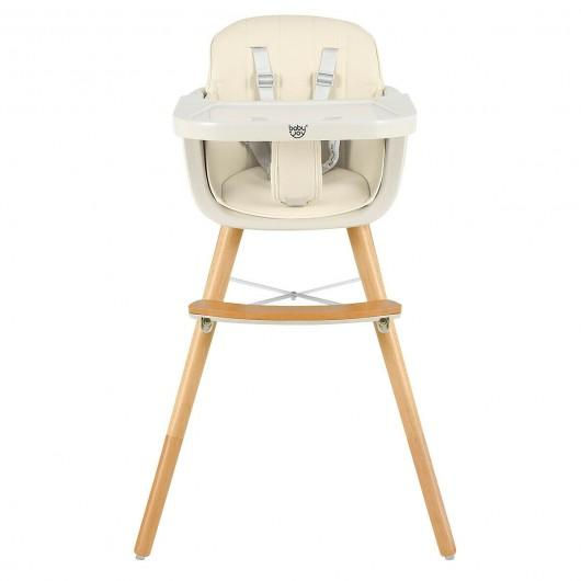 Thumbnail: 3 in 1 Convertible Wooden High Chair with Cushion-Beige