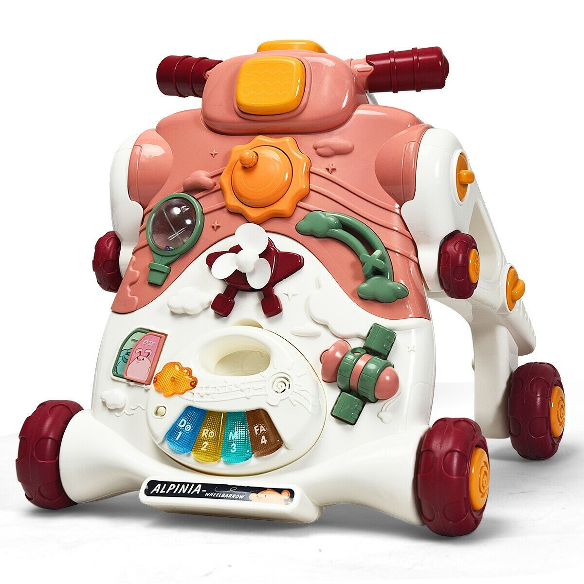 3-in-1 Baby Sit-to-Stand Walker with Music and Lights-Pink