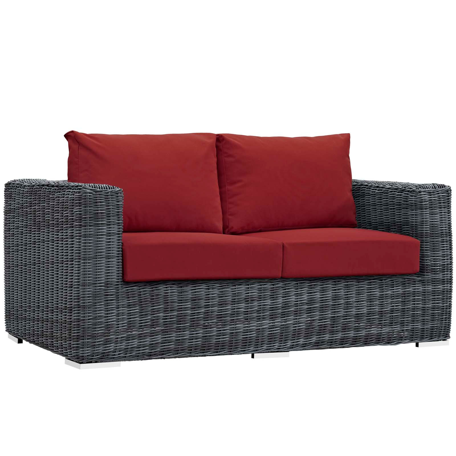Summon Outdoor Patio Wicker Rattan Sunbrella Loveseat EEI-1865-GRY-RED