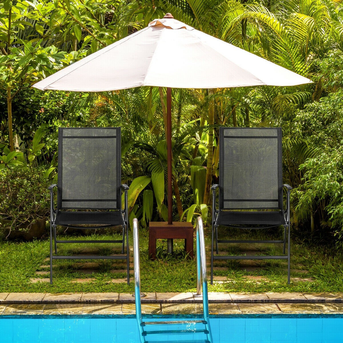 Set of 2 Adjustable Portable Patio Folding Dining Chair Recliner -Black