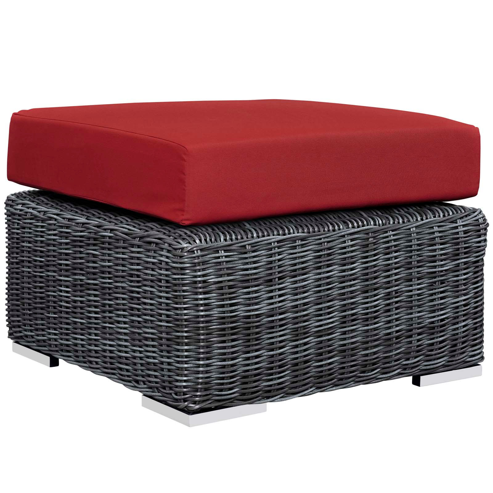Summon Outdoor Patio Wicker Rattan Sunbrella Ottoman EEI-1869-GRY-RED