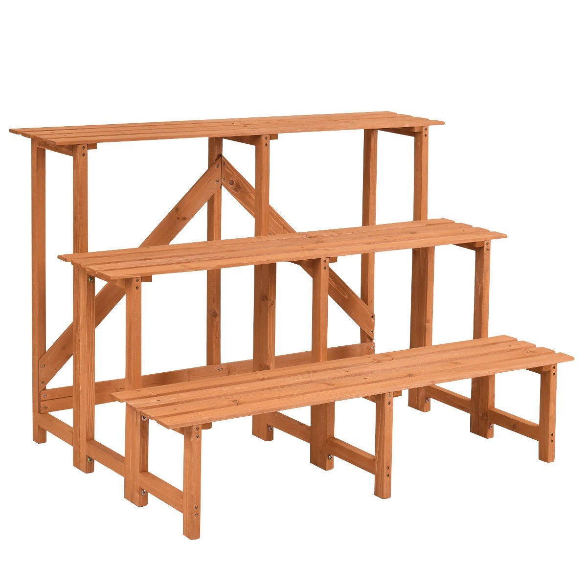 3-Tier Wide Wood Flower Pot Step Ladder Plant Stand