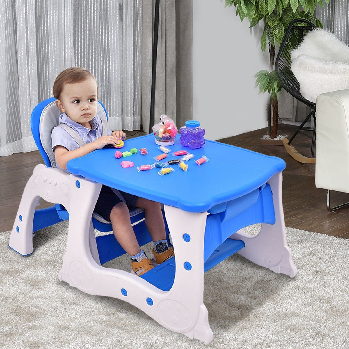 3 in 1 Infant Table and Chair Set Baby High Chair-Blue