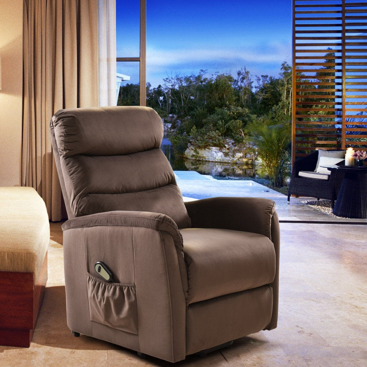 Electric Fabric Lift Chair Recliner and Footrest /w Remote Control