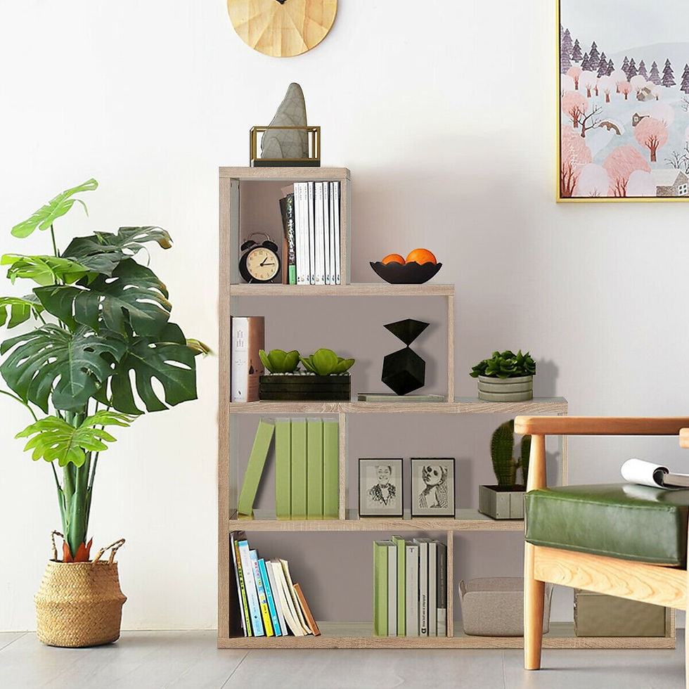 Thumbnail: 6 Cubes Ladder Shelf Corner Bookshelf Storage Bookcase-Natural