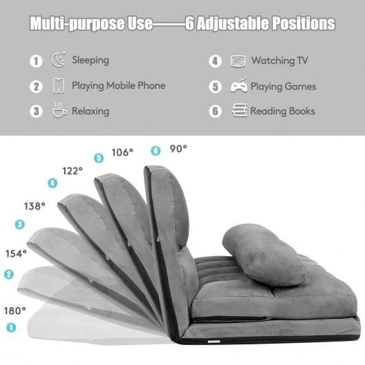 Thumbnail: Foldable Floor 6-Position Adjustable Lounge Couch-Gray