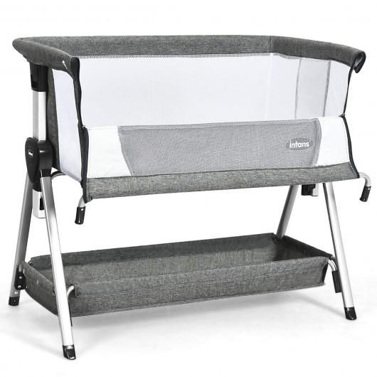 Thumbnail: Adjustable Baby Bedside Crib with Large Storage-Dark Gray