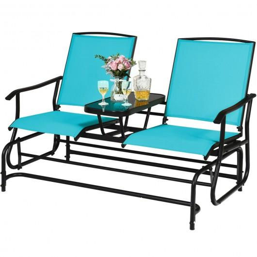2-Person Outdoor Patio Double Rocking Loveseat -Turquoise