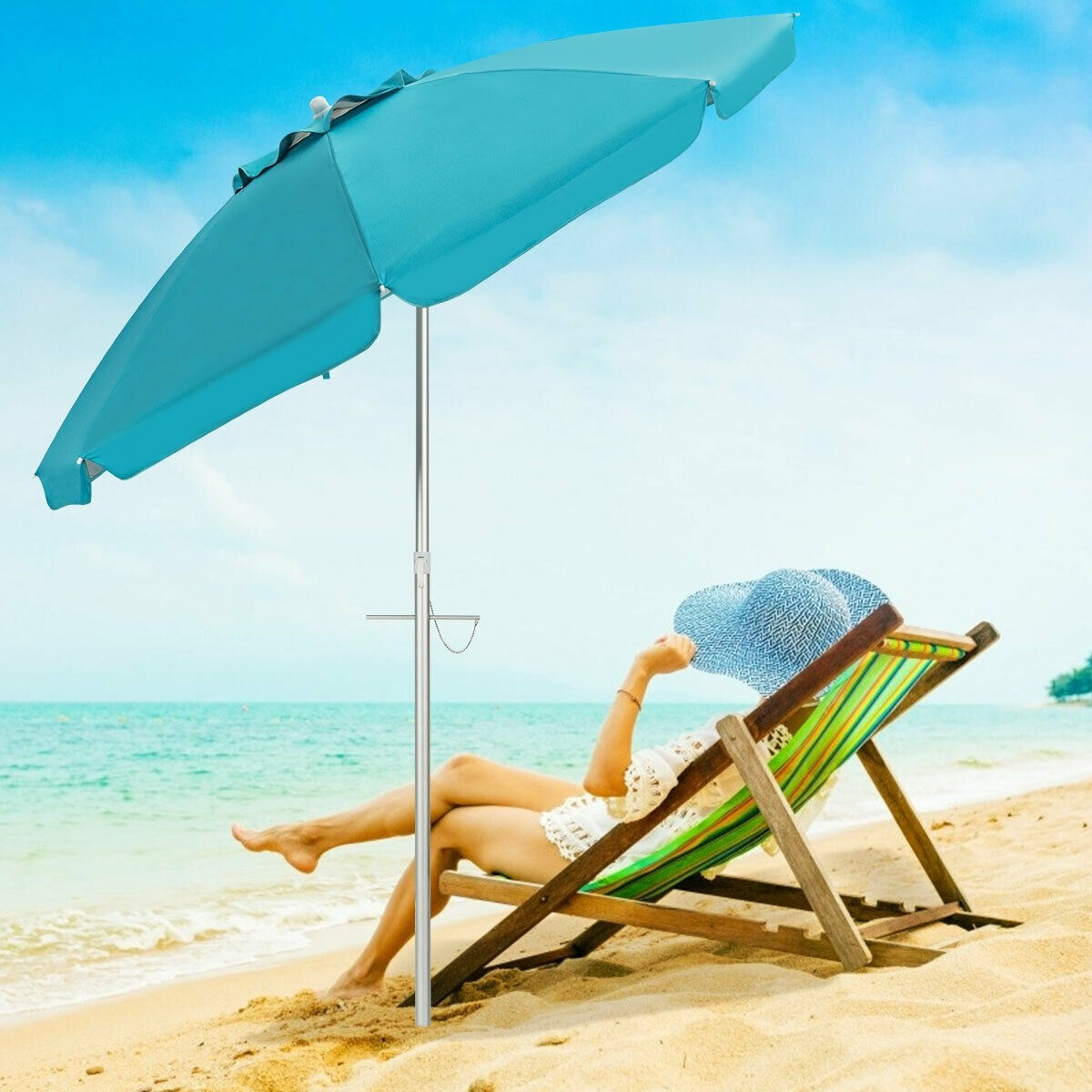 6.5FT Sun Shade Patio Beach Umbrella with Carry Bag-Blue