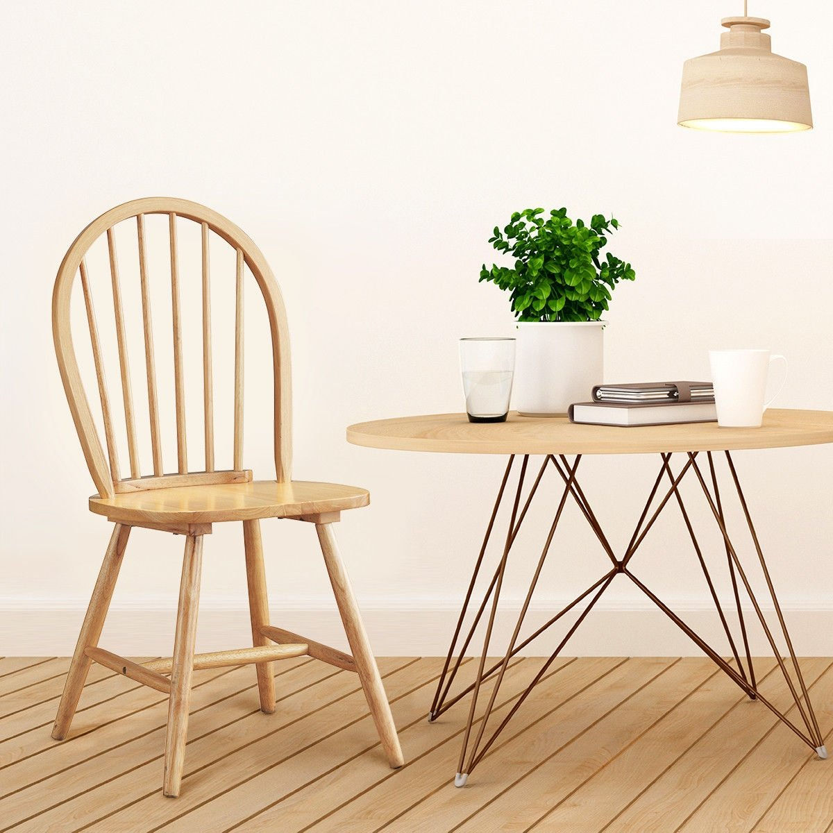 Set of 2 Vintage Windsor Dining Side Wood Chairs