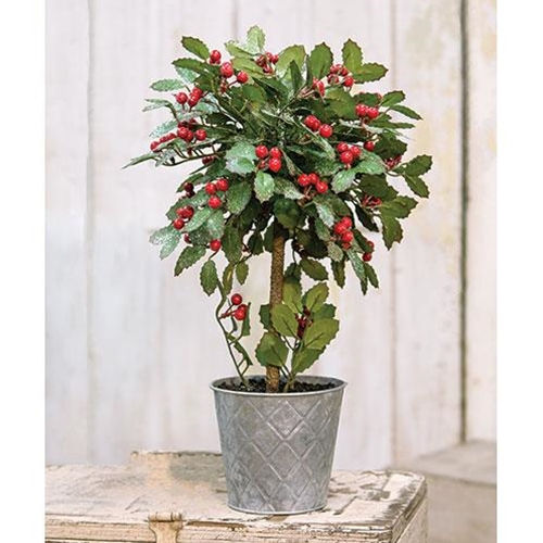 *Potted Holly w/Berry Topiary 18"