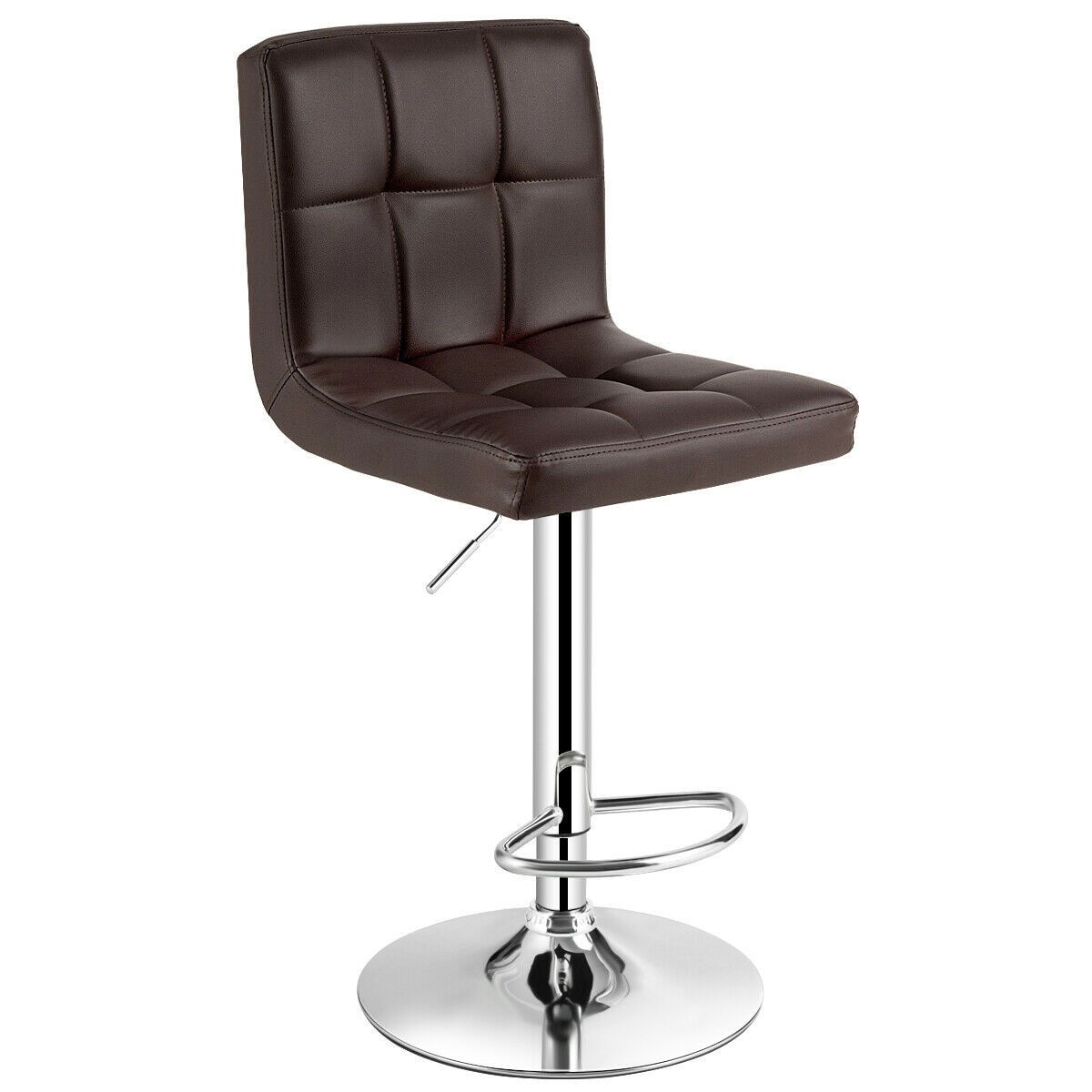 Set of 2 Adjustable PU Leather Bar Stools-Coffee