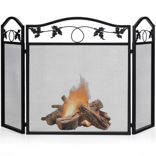 Thumbnail: 3 Panel Foldable Steel Fireplace Screen Spark Guard Fence