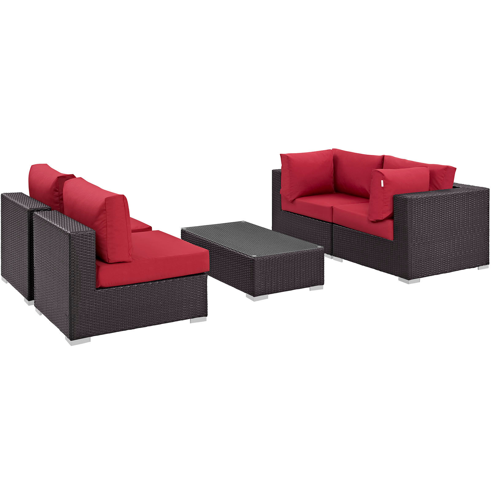 Convene 5 Piece Outdoor Patio Sectional Set EEI-2163-EXP-RED-SET