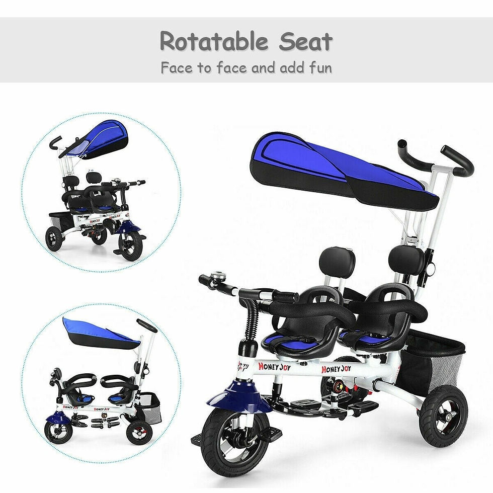 Thumbnail: Twins Kids Baby Tricycle With Safety Double Rotatable Seat-Blue