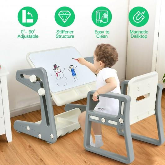 Thumbnail: 2 in 1 Kids Easel Table and Chair Set  with Adjustable Art Painting Board
