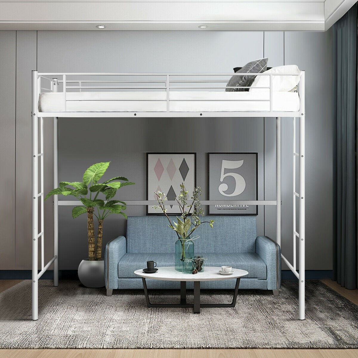 Metal Twin Loft Ladder Beds-White