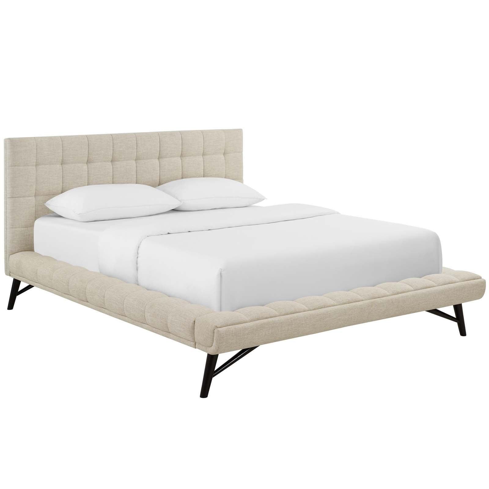 Julia Queen Biscuit Tufted Upholstered Fabric Platform Bed MOD 6007 BEI