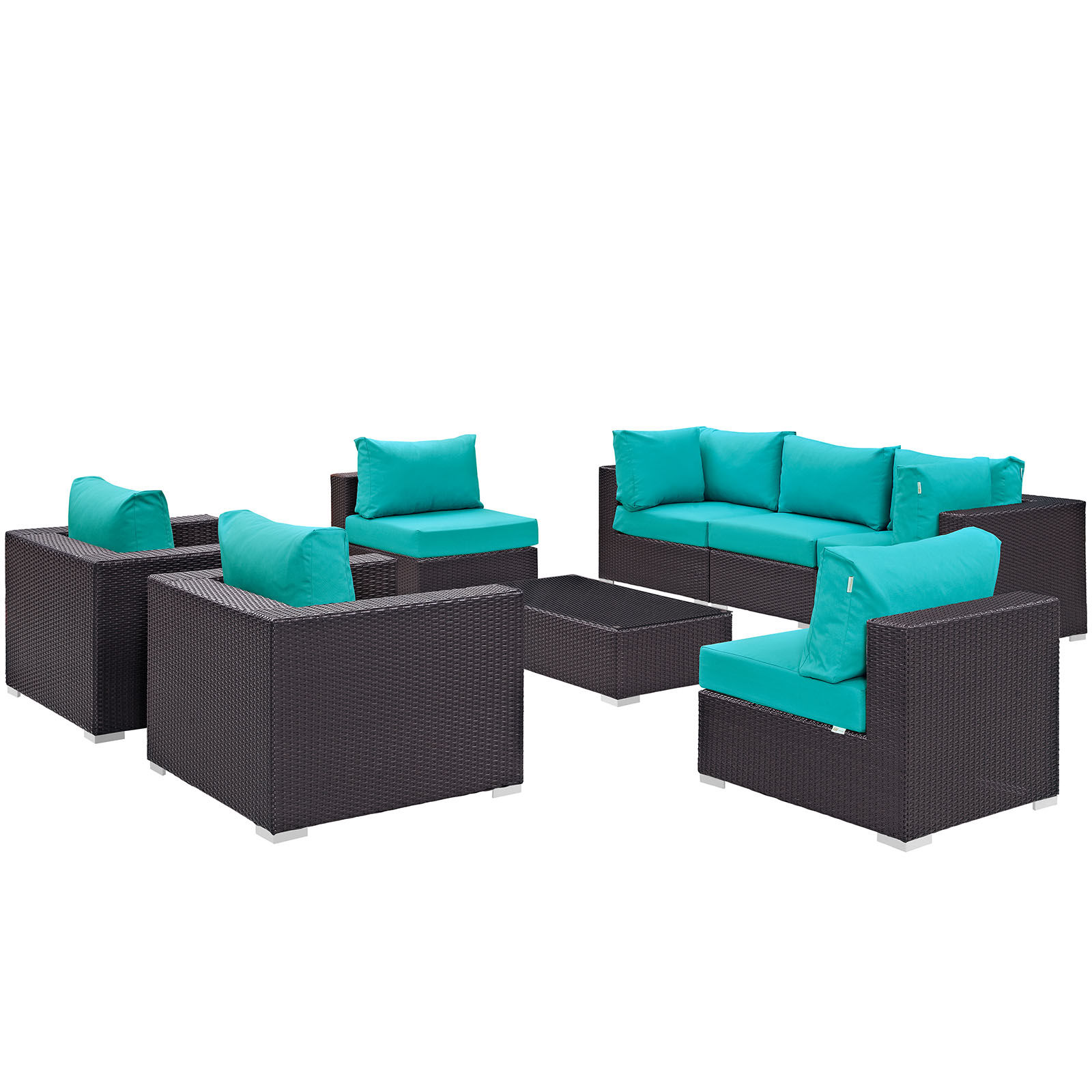 Convene 8 Piece Outdoor Patio Sectional Set EEI-2203-EXP-TRQ-SET