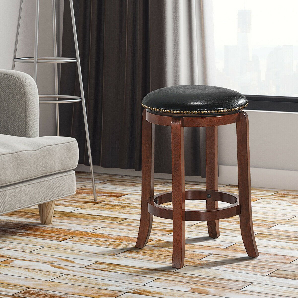 24"Bistro Leather Padded Backless Swivel Bar stool